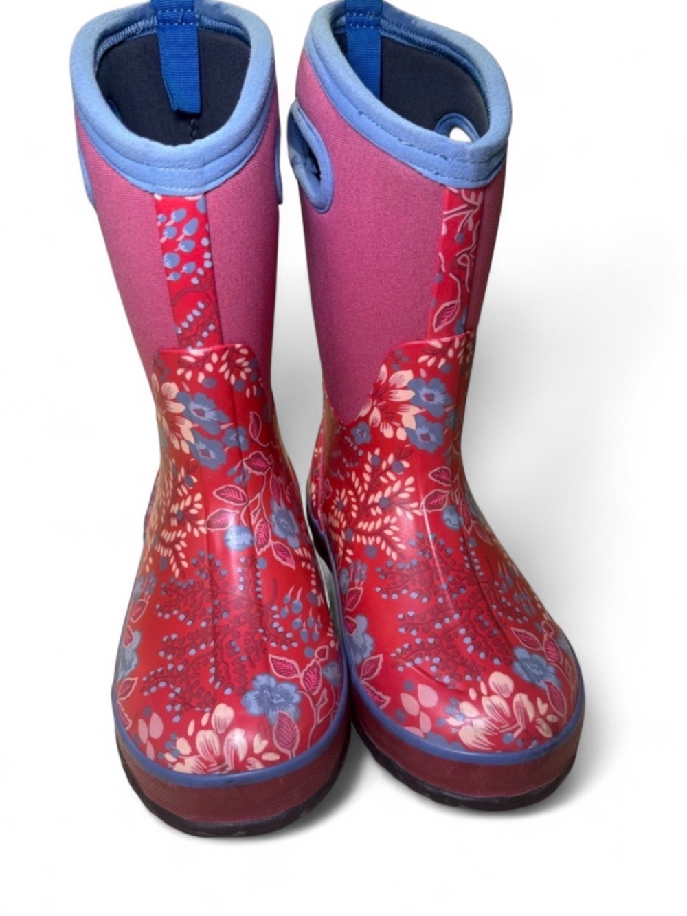 Bogs Classic Prairie Floral Waterproof Rain Boots Raspberry Pink Blue US 2 EU 33